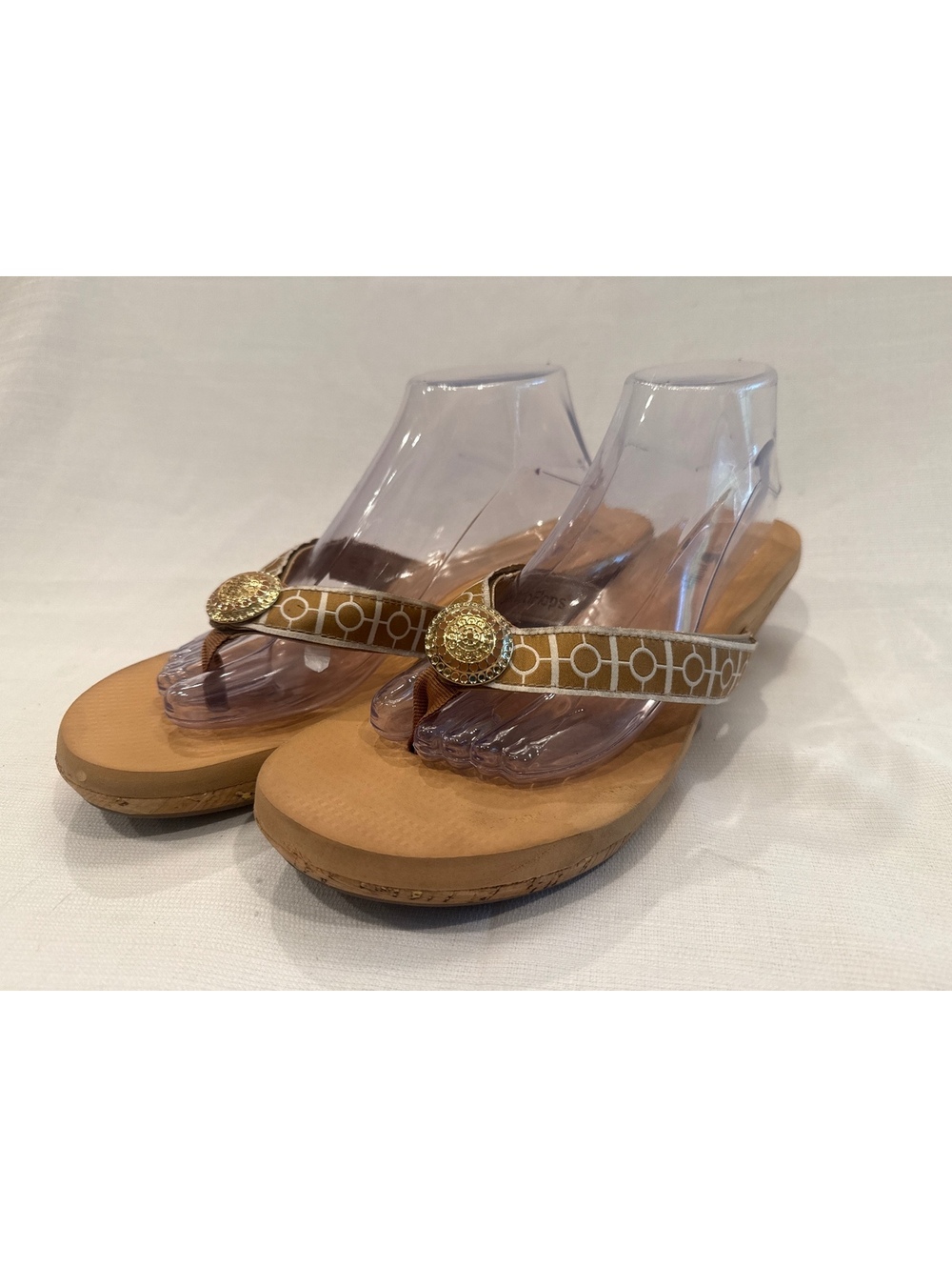 Lindsay Phillips SwitchFlops Wedge Sandals Size 11 Tan and Gold